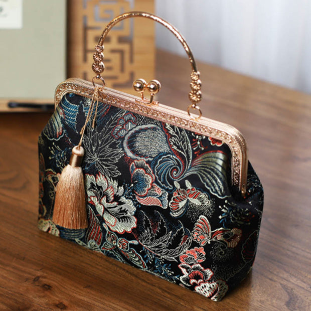 Buddha Stones Vintage Flower Butterfly Crane Sea Waves Metal Chain Crossbody Bag Shoulder Bag Handbag (Extra 30% Off | USE CODE: FS30) - image 3