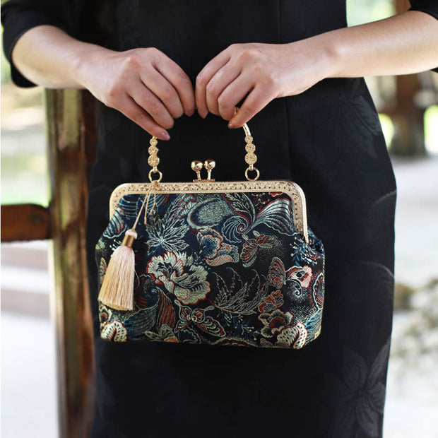 Buddha Stones Vintage Flower Butterfly Crane Sea Waves Metal Chain Crossbody Bag Shoulder Bag Handbag (Extra 30% Off | USE CODE: FS30) - image 7