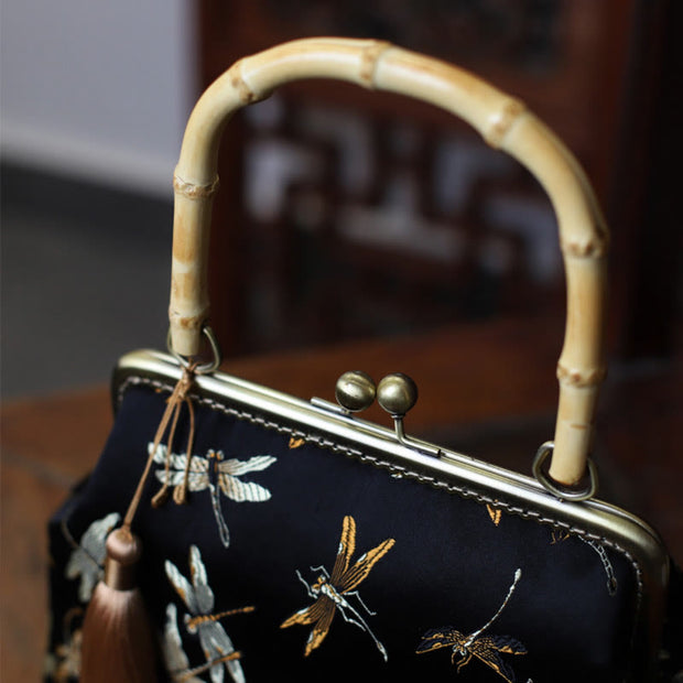 Buddha Stones Dragonfly Crane Bamboo Leaves Plum Blossom Bamboo Handles Handbag (Extra 30% Off | USE CODE: FS30) - image 3