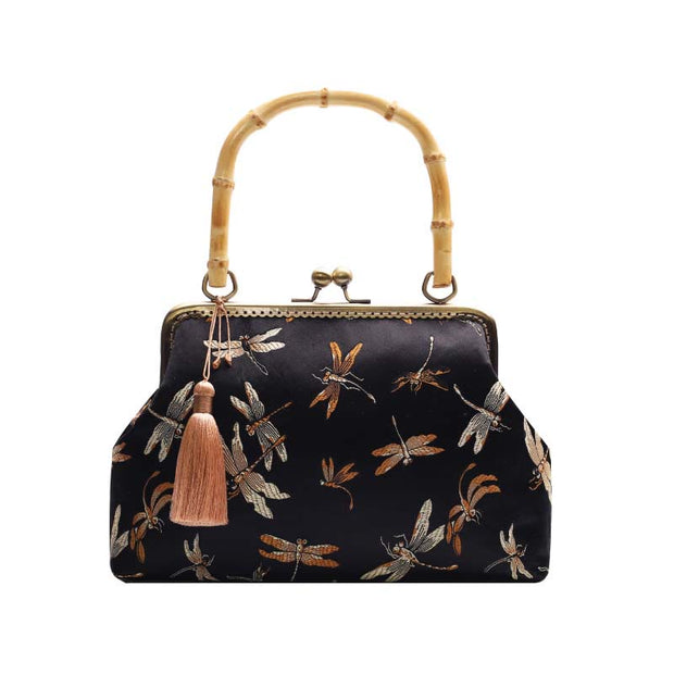Buddha Stones Dragonfly Crane Bamboo Leaves Plum Blossom Bamboo Handles Handbag (Extra 30% Off | USE CODE: FS30) - image 9