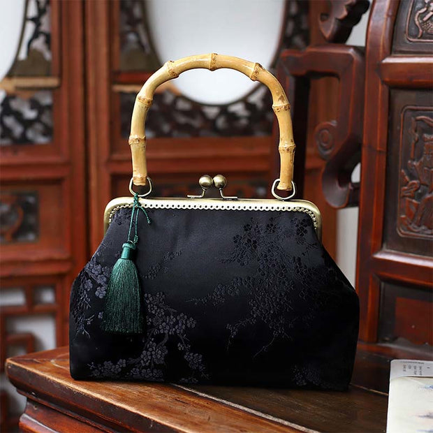 Buddha Stones Dragonfly Crane Bamboo Leaves Plum Blossom Bamboo Handles Handbag (Extra 30% Off | USE CODE: FS30) - Plum Blossom 22.5*17*8.5cm - image 12
