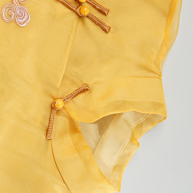 Buddha Stones 100% Mulberry Silk Organza Dress Embroidered Yellow Phoenix Qipao Cheongsam Dress  (Extra 30% Off | USE CODE: FS30) - image 8