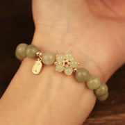 Buddha Stones Green Jade Flower Fu Character Charm Luck Bracelet