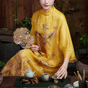 Buddha Stones 100% Mulberry Silk Organza Dress Embroidered Yellow Phoenix Qipao Cheongsam Dress  (Extra 30% Off | USE CODE: FS30) - image 3