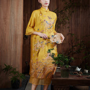 Buddha Stones 100% Mulberry Silk Organza Dress Embroidered Yellow Phoenix Qipao Cheongsam Dress  (Extra 30% Off | USE CODE: FS30) - image 5