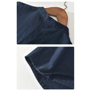 Buddha Stones Solid Color Short Sleeve Half Button Shirt Cotton Linen Men Clothing - image 5