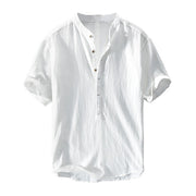 Buddha Stones Solid Color Short Sleeve Half Button Shirt Cotton Linen Men Clothing - image 9