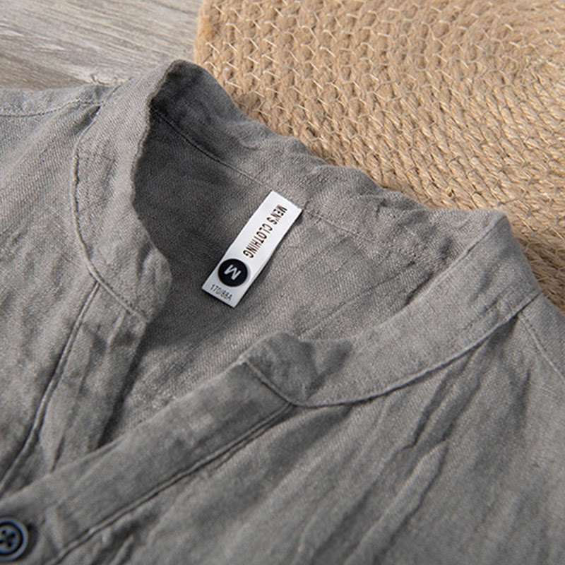 Buddha Stones Solid Color Short Sleeve Half Button Shirt