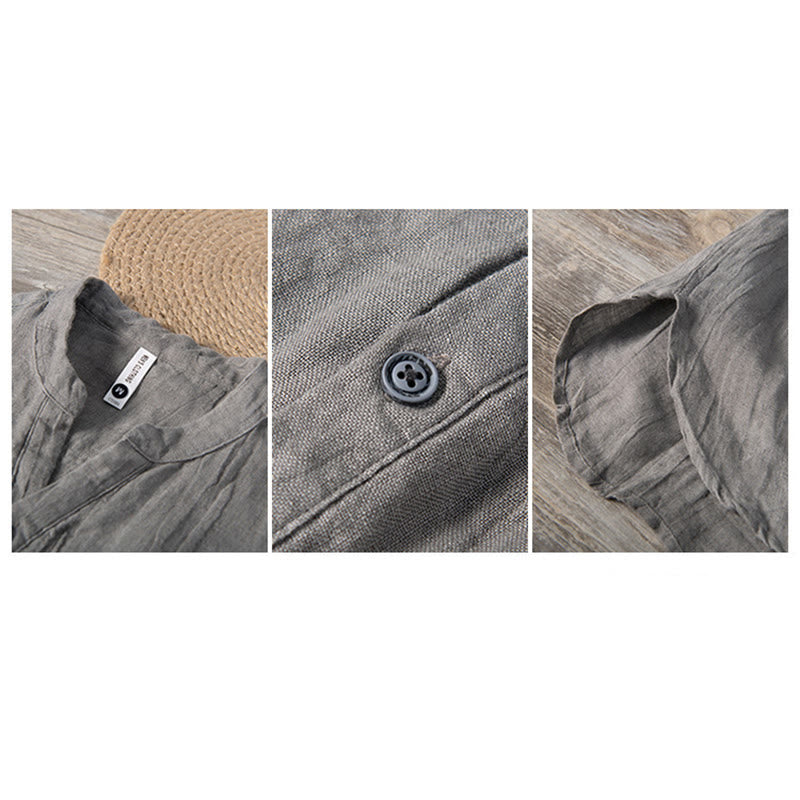 Buddha Stones Solid Color Short Sleeve Half Button Shirt Cotton