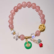 Buddha Stones Strawberry Quartz Jade Fu Character Charm Healing Bracelet