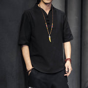 Buddha Stones Casual Summer Half Sleeve Shirt Cotton Men Clothing - Black - US/UK/AU46，EU56 (5XL) - image 9