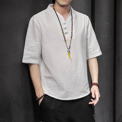 Buddha Stones Casual Summer Half Sleeve Shirt Cotton Men Clothing - White - US/UK/AU46，EU56 (5XL) - image 1