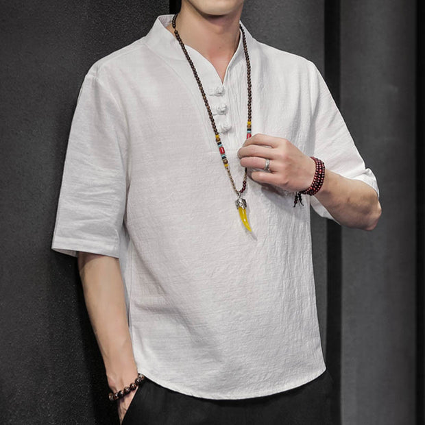 Buddha Stones Casual Summer Half Sleeve Shirt Cotton Men Clothing - image 7