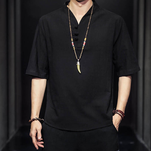 Buddha Stones Casual Summer Half Sleeve Shirt Cotton Men Clothing - image 10