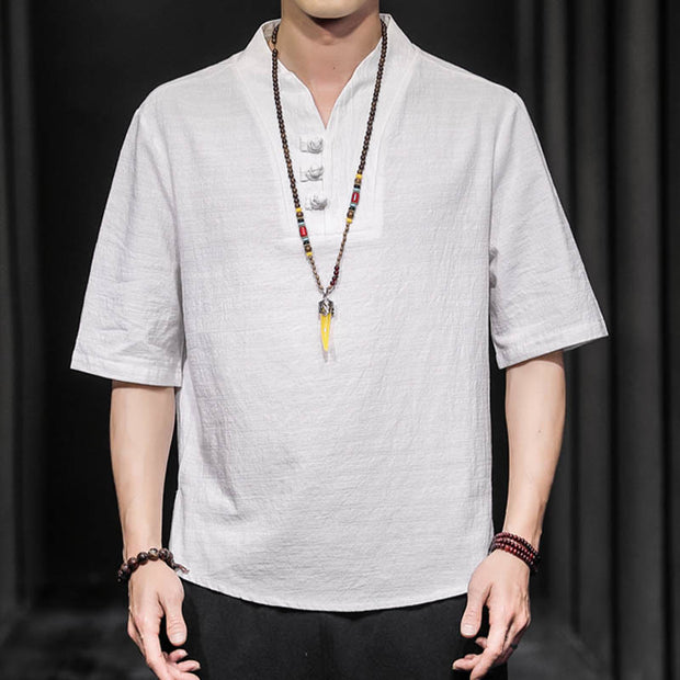 Buddha Stones Casual Summer Half Sleeve Shirt Cotton Men Clothing - image 2