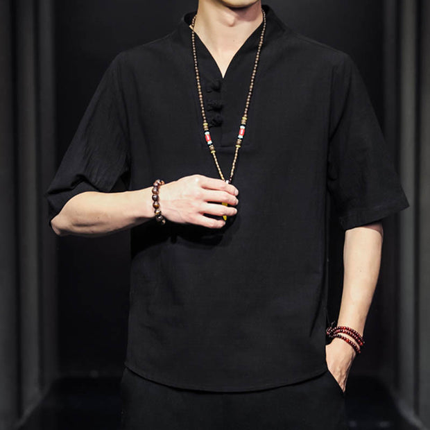 Buddha Stones Casual Summer Half Sleeve Shirt Cotton Men Clothing - image 13