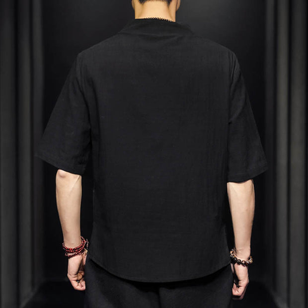 Buddha Stones Casual Summer Half Sleeve Shirt Cotton Men Clothing - image 11