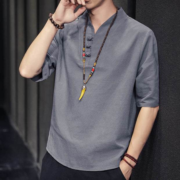 Buddha Stones Casual Summer Half Sleeve Shirt Cotton Men Clothing - image 24