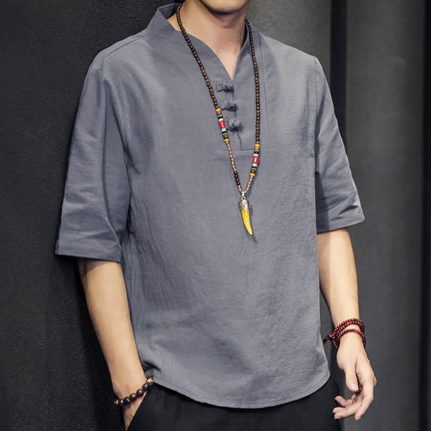 Buddha Stones Casual Summer Half Sleeve Shirt Cotton Men Clothing - image 20