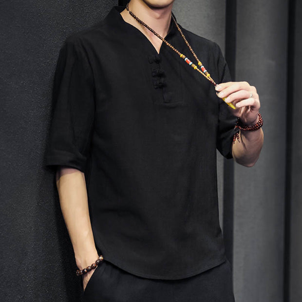 Buddha Stones Casual Summer Half Sleeve Shirt Cotton Men Clothing - image 16
