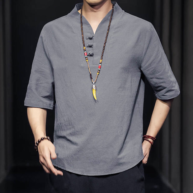 Buddha Stones Casual Summer Half Sleeve Shirt Cotton Men Clothing - image 21