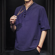 Buddha Stones Casual Summer Half Sleeve Shirt Cotton Men Clothing - image 28