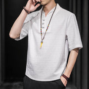 Buddha Stones Casual Summer Half Sleeve Shirt Cotton Men Clothing - image 4