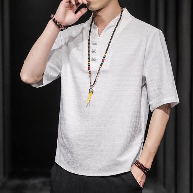 Buddha Stones Casual Summer Half Sleeve Shirt Cotton Men Clothing - image 4