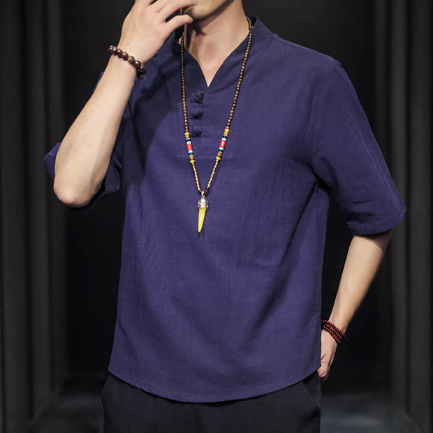 Buddha Stones Casual Summer Half Sleeve Shirt Cotton Men Clothing - image 31