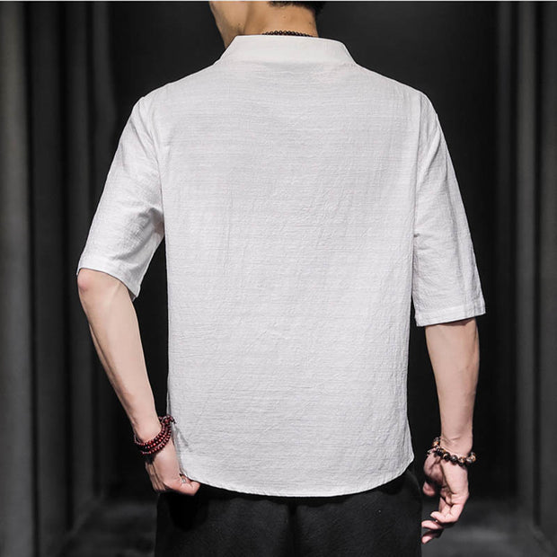 Buddha Stones Casual Summer Half Sleeve Shirt Cotton Men Clothing - image 3