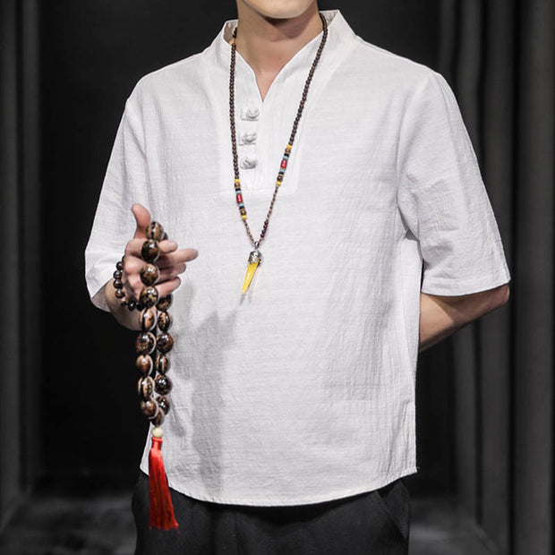 Buddha Stones Casual Summer Half Sleeve Shirt Cotton Men Clothing - image 5