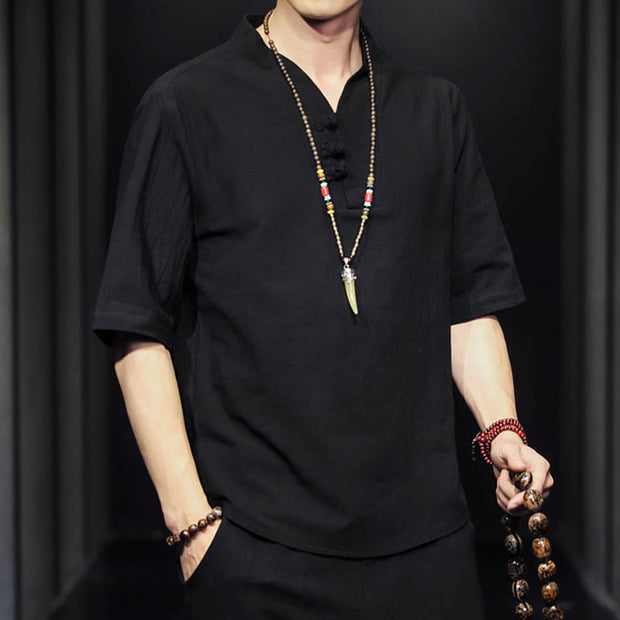 Buddha Stones Casual Summer Half Sleeve Shirt Cotton Men Clothing - image 14