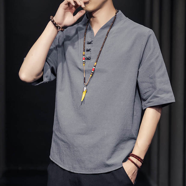 Buddha Stones Casual Summer Half Sleeve Shirt Cotton Men Clothing - image 22
