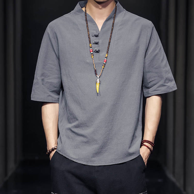 Buddha Stones Casual Summer Half Sleeve Shirt Cotton Men Clothing - image 18