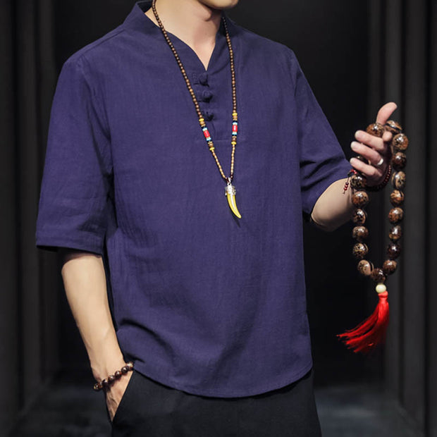 Buddha Stones Casual Summer Half Sleeve Shirt Cotton Men Clothing - image 32