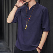 Buddha Stones Casual Summer Half Sleeve Shirt Cotton Men Clothing - image 30