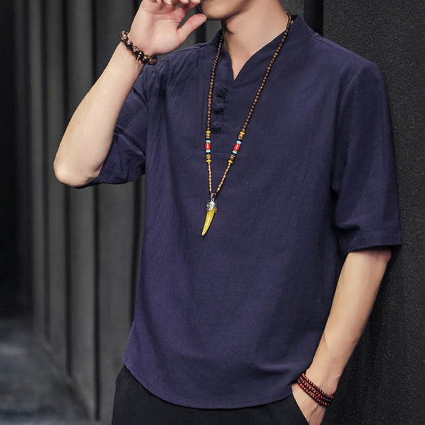 Buddha Stones Casual Summer Half Sleeve Shirt Cotton Men Clothing - image 30