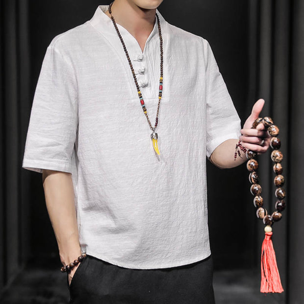 Buddha Stones Casual Summer Half Sleeve Shirt Cotton Men Clothing - image 8