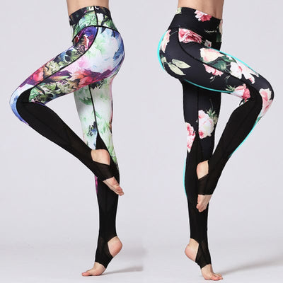 Buddha Stones Rose Peony Flower Print Design Sports Fitness Yoga Leggings Women's Yoga Pants