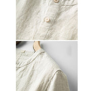 Buddha Stones Summer Men's Solid Color Button Short Sleeve Linen Shirt