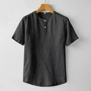 Buddha Stones Summer Men's Solid Color Button Short Sleeve Linen Shirt