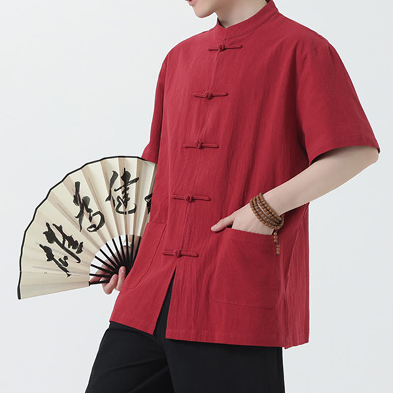 Buddha Stones Frog-Button Chinese Tang Suit Short Sleeve Shirt