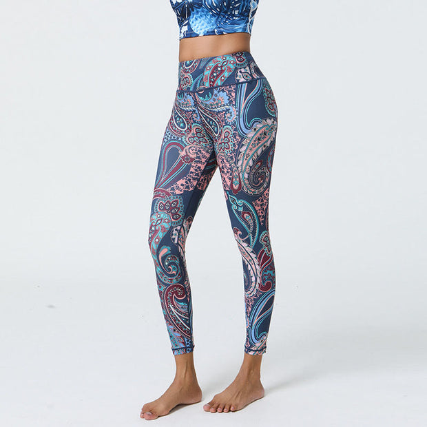 Buddha Stones Flowers Feathers Sun Moon Print Sports Fitness Yoga High Waist Leggings Women's Pants