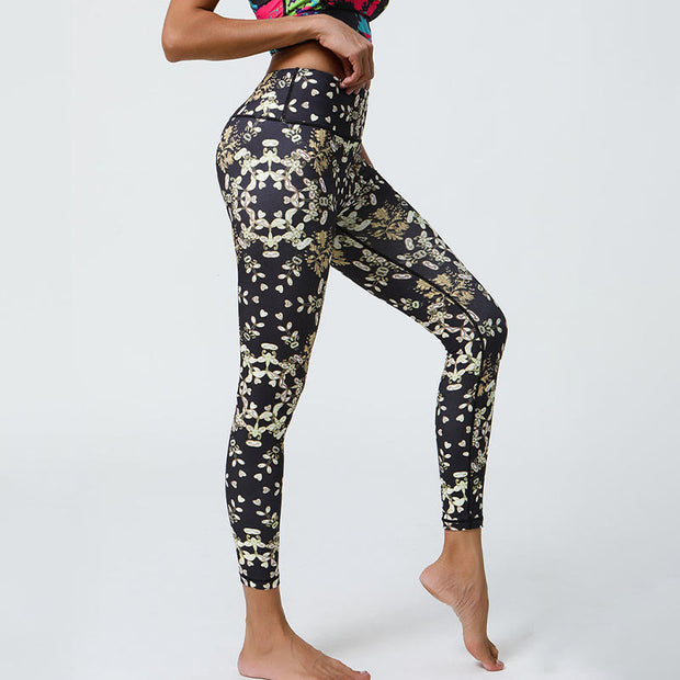 Buddha Stones Flowers Geometric Mandalas Print Sports Fitness Yoga High Waist Leggings Women's Pants