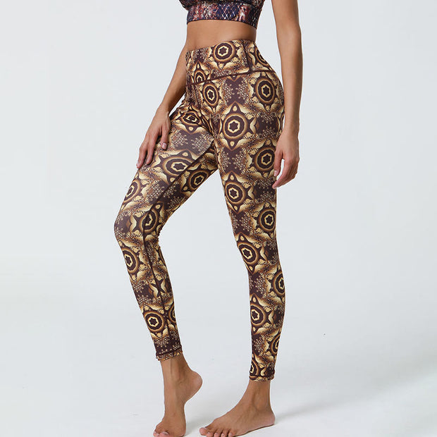 Buddha Stones Flowers Geometric Mandalas Print Sports Fitness Yoga High Waist Leggings Women's Pants