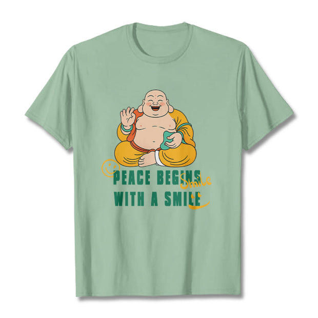 Buddha Stones Peace Begins With A Smile Tee T-shirt