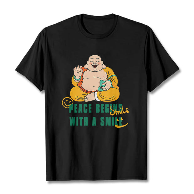 Buddha Stones Peace Begins With A Smile Tee T-shirt