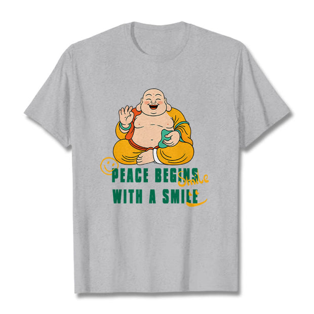 Buddha Stones Peace Begins With A Smile Tee T-shirt