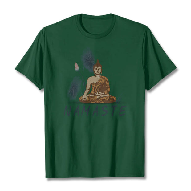 Buddha Stones NAMASTE Buddha Lotus Leaf Tee T-shirt