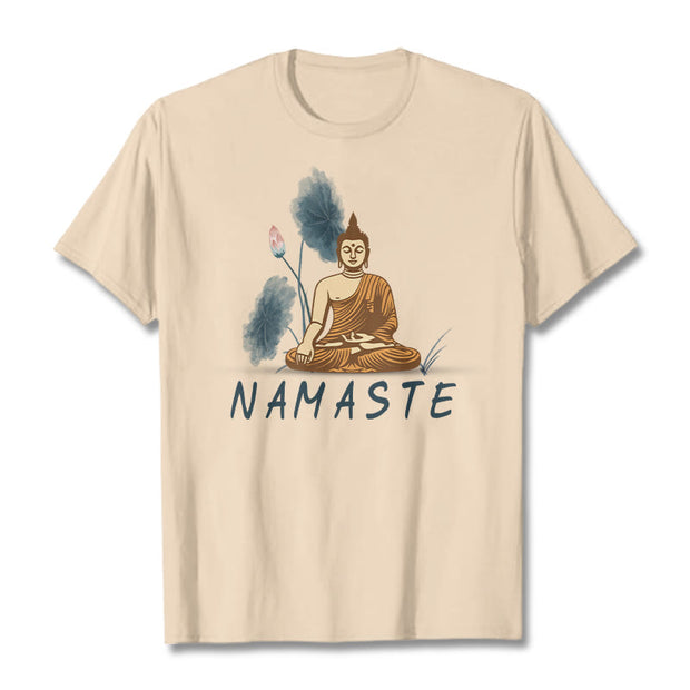 Buddha Stones NAMASTE Buddha Lotus Leaf Tee T-shirt